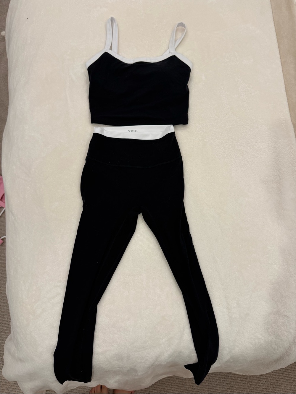 Black Athletic Crop Tank and Legging Set with White Trim